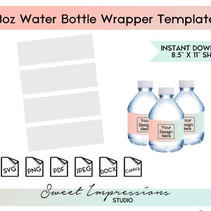 Mini Water Bottle Wrapper Template | Blank Template | svg, png,pdf, jpeg, docx, canva | DIY Printable | 8oz Bottle Size | INSTANT