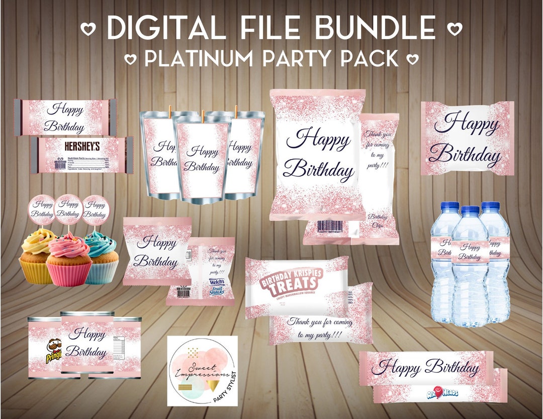 Rose Gold Glitter Platinum Party Pack INSTANT DOWNLOAD Printable Party