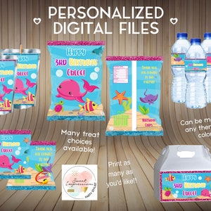 Sea Life Ocean Birthday Treats, Chip Bags, Fruit Snacks, Custom Party Favors, Digital File, Rice Krispy PERSONALIZED