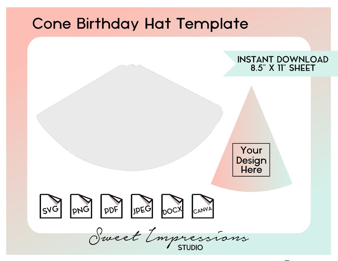 DIY Cone Birthday Hat Template | Blank Template | Svg, Png,pdf, Jpeg