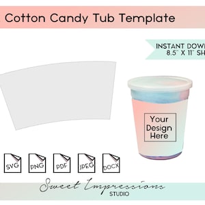 Cotton Candy Wannenverpackungs-Vorlage | Leere Vorlage | svg, png,pdf, jpeg, docx, canva | DIY Printable | 2 Unzen Wannengröße | SOFORTIGER DOWNLOAD