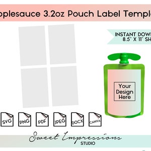 Apfelmus Beutel Label Vorlage | Leere Vorlage | svg, png,pdf, jpeg, docx, canva | DIY Printable | 3.2 Unzen Beutelgröße | SOFORTIGER DOWNLOAD