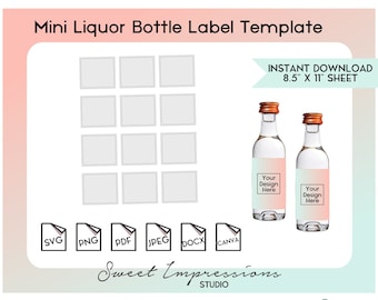 Mini Liquor Bottle Label Template | Blank Template | svg, png,pdf, jpeg, docx, canva | DIY Printable | Mini Bottle Size | INSTANT DOWNLOAD
