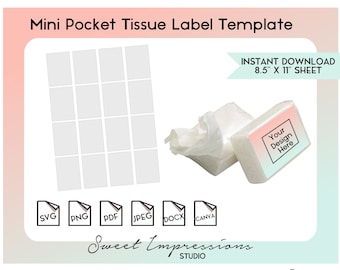 Mini Pocket Tissue Label Template | Blank Template | svg, png,pdf, jpeg, docx, canva | DIY Printable | Wedding Favor | INSTANT DOWNLOAD