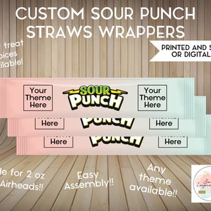 Sour Straws Wrapper | Custom Prints or Digital File | Birthday, Baby Shower, Wedding Treats | Personalized Party Favors | ANY THEME