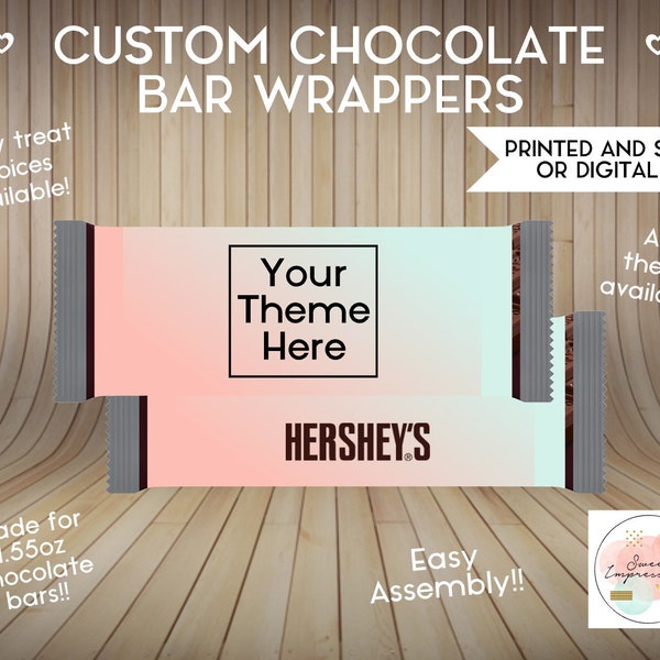 Custom Chocolate Bar Prints or Digital File | Birthday, Baby Shower, Wedding Treats | Personalized Party Favors | Hershey | ANY THEME