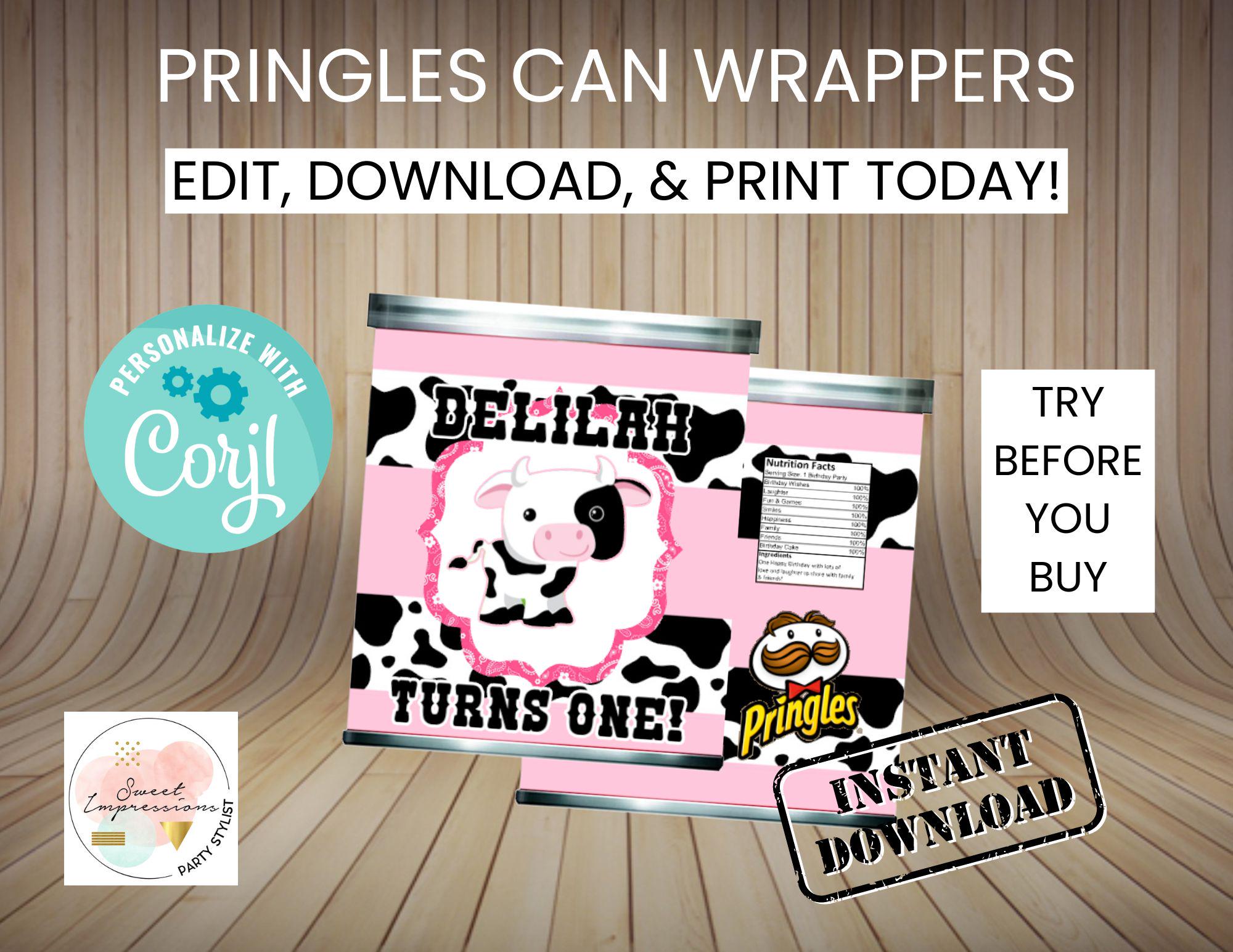 Pink Cow Pringles Can Wrappers | EDITABLE | Instant Access | Party