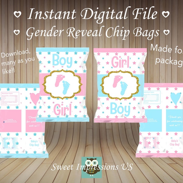 Gender Reveal, Boy or Girl Chip Bags Treats Digital File, Instant Download, Baby Shower Treats NOT PERSONALIZED