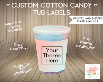 Cotton Candy Tub Label | Custom Prints or Digital File | Birthday, Baby Shower, Wedding Treats | Personalized Party Favors | ANY THEME