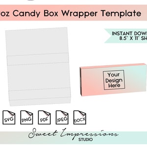 d'emballage de boîte de bonbons de film | Modèle vierge | svg, png, pdf, jpeg, docx, toile | DIY imprimable | Taille de la boîte de 3,10 oz | TÉLÉCHARGEMENT IMMÉDIAT
