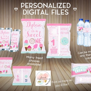 Sweet One Rice Krispies Treats, Chip Bags, Fruit Snacks, Custom Party Favors, Custom Treats, Digital File, Rice Krispy, PERSONALIZED