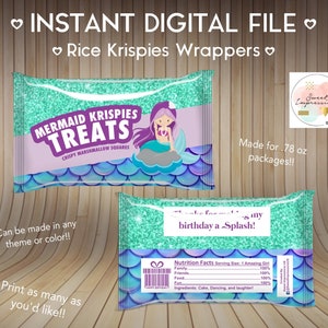 Mermaid Krispies Treats Digital File, INSTANTDOWNLOAD, Baby Shower Treats NOT PERSONALIZED