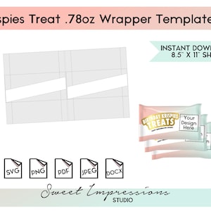 Rice Treat Wrapper Template | Blank Template | svg, png,pdf, jpeg, docx, canva | DIY Printable | .78oz Treat Size