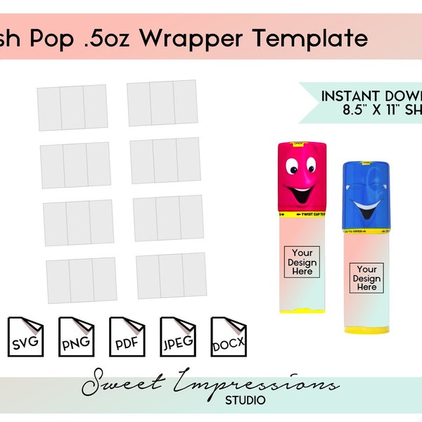 Push Pop Wrapper Template | Blank Template | svg, png,pdf, jpeg, docx, canva | DIY Printable | .5oz Size | INSTANT DOWNLOAD