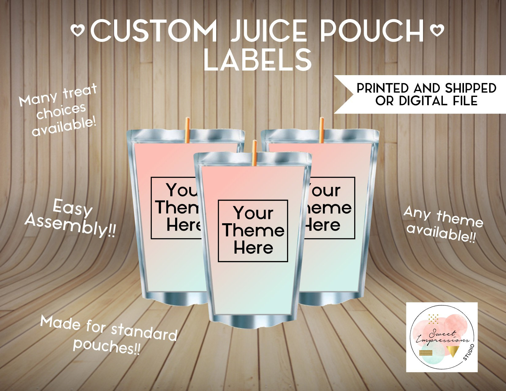 Juice Pouch Labels | Custom Prints or Digital File Labels | Birthday, Baby Shower, Wedding Treats | Personalized Party Favor | ANY THEME