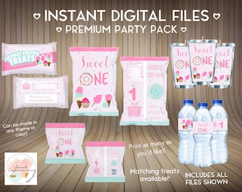 Sweet One First Birthday Premium Party Pack INSTANT DOWNLOAD Party Treats, Digital Files