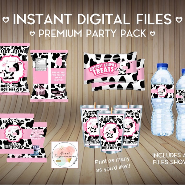 Pink Cow Print Premium Party Pack INSTANT DOWNLOAD Party Treats, Digital Files