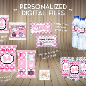 Personalized Pink Polka Dot Krispies Treats, Chip Bags, Fruit Snacks, Custom Party Favors, Personalized Treats, Digital File, Rice Krispy