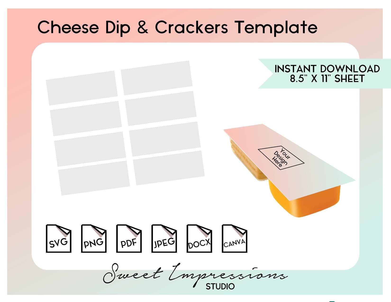Cheese Dip & Crackers Label Template | Blank Template | svg, png,pdf, jpeg, docx, canva | DIY Printable | .95oz Package Size | INSTANT FILE