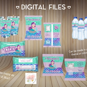 Mermaid Custom Rice Krispies Treats, Chip Bags, Fruit Snacks, Custom Party Favors, Party Treats, Digital File, Rice Krispy, PERSONALIZED