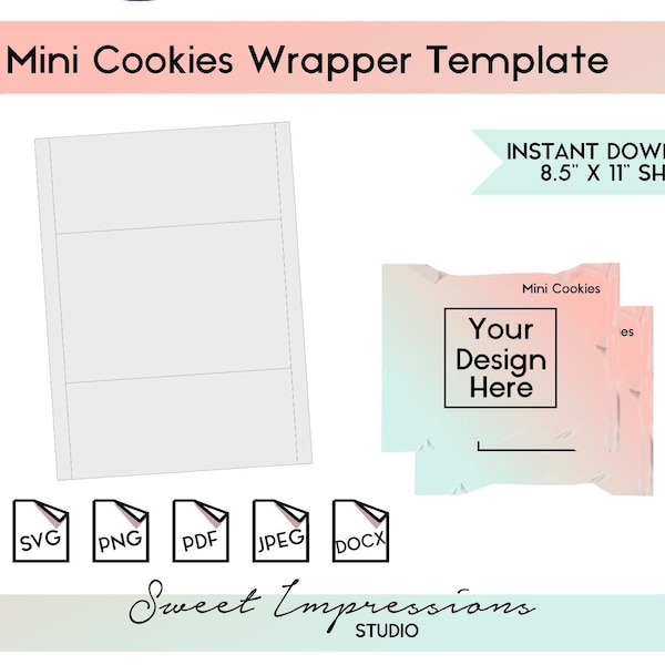 Mini Cookies Wrapper Template | Blank Template | svg, png,pdf, jpeg, docx, canva | DIY Printable | 1oz Package Size | INSTANT DOWNLOAD