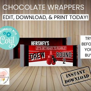 Boxing Ring Chocolate Wrapper | EDITABLE | Instant Access | Party Treats | Digital Files | Corjl Template Download | PDF JPEG |