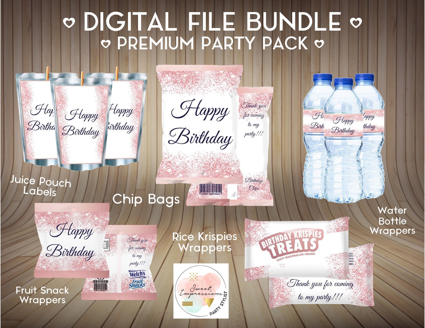 Rose Gold Glitter Birthday Premium Party Pack INSTANT DOWNLOAD - Etsy