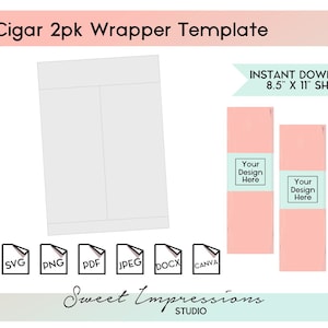 Zigarren-Wrapper-Vorlage | Leere Vorlage | svg, png,pdf, jpeg, docx, canva | DIY Printable | 2er-Pack Größe | SOFORTIGER DOWNLOAD