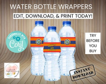 Dart Game Wars Water Bottle Wrapper | EDITABLE | Instant Access | Party Treats | Digital Files | Corjl Template Download | PDF JPEG |