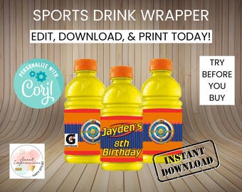 Dart Game Wars Sports Drink Wrapper | EDITABLE | Instant Access | Party Treats | Digital Files | Corjl Template Download | PDF JPEG | 12oz