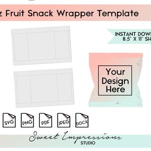 Fruit Snack Wrapper Template | Blank Template | svg, png,pdf, jpeg, docx, canva | DIY Printable | .9oz Snack Size | INSTANT DOWNLOAD