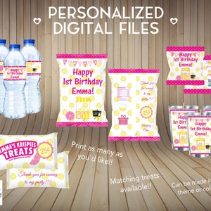 Limonadenstand Polka Dot-Leckereien, Chipsbeutel, Fruchtsnacks, benutzerdefinierte Partygeschenke, digitale Datei, Reis Krispy, PERSONALISIERT