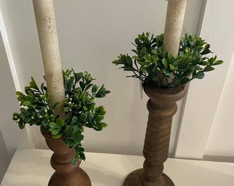 Cottage or Farmhouse Style Boxwood Candle Ring, Floral Bowl Decor