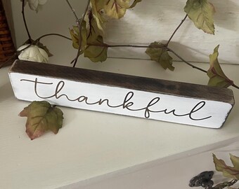 Distressed Thankful Wood Block Sign for the Fall Season and Year Round