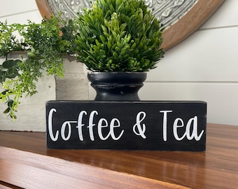 Hand Painted Coffee & Tea Wood Block Sign, Kitchen Decor, Coffee Bar