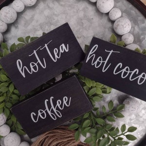 Set of 3 Beverage Sign, Beverage Signs, Coffee, Tea, Hot Cocoa Sign,  Kitchen Decor, Party Decor