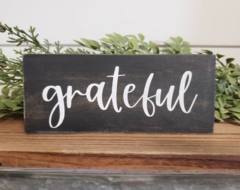 Grateful Wood Block Sign, Grateful Sign, Thanksgiving Decor, Thanksgiving Hostess Gift, Gift Under 10, Friend Gift, Home Decor