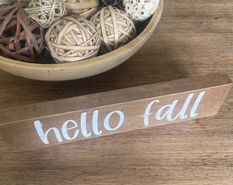 Hello Fall Hand Painted Wood Block Sign