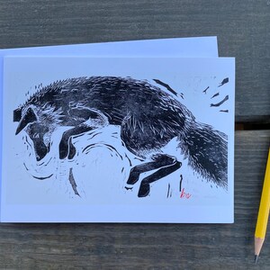 Carte de voeux renard / Gravure sur bois Holly Meade