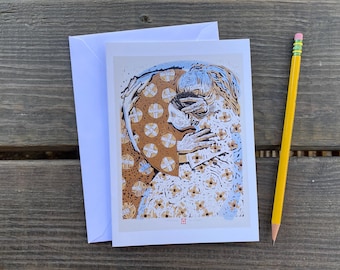 Old and Young Greeting Card / Holly Meade woodblock print