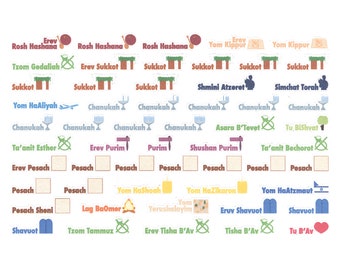 English Jewish Holiday Calendar Stickers