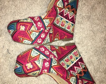 Aztec print platform wedges