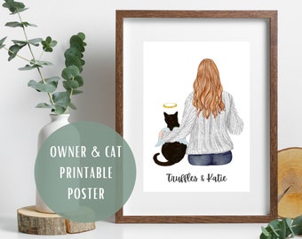 PRINT @ HOME | Custom Printable Cat & Girl Poster |  Pet Poster | Choose: Cat, Hair, Jumper and more!