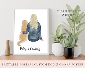 PRINT @ HOME | Boy OR Girl with Dog Custom Printable Poster |  3 Sizes | Pet Poster |Breed, Hair, Jumper, Skin Tone & more!