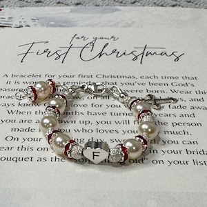 Baby's First Christmas-armband: sterlingzilver, parel, strass