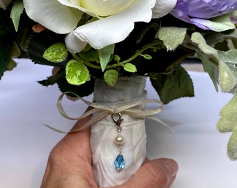 Something Blue for Bride-Something Blue Charm-Pearl Charm-Wedding Gown Charm-Bouquet Charm-Good Luck Wedding Charm-Gift for Bride-March