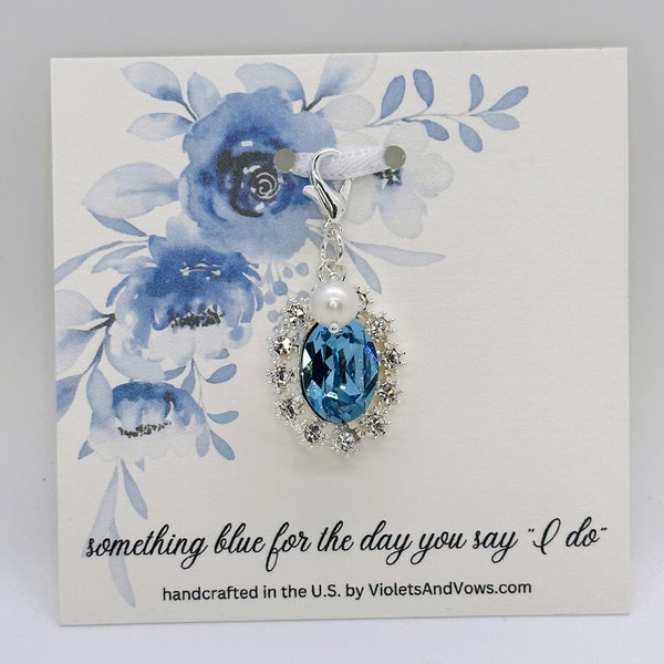 Something Blue for Bride-Something Blue Charm-Elegant Wedding Gown Charm-Bouquet Charm-Good Luck Wedding Charm-Gift for Bride-SBCFrameSilver