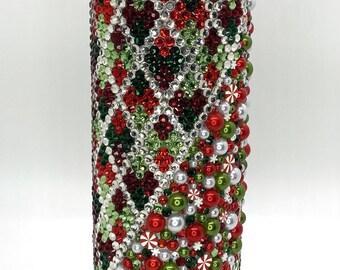 Rhinestone Tumbler-Glitter Tumbler-Christmas Cup-Red and Green Tumbler-Crystal Mug-Christmas Gift-Secret Santa Gift
