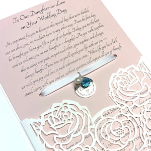 Iets blauws voor schoondochter, iets blauws voor bruid, cadeau voor schoondochter op trouwdag, huwelijkscadeau, sneeuwwitte envelop