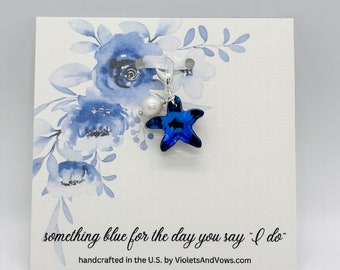 Something Blue for Bride-Something Blue Charm-Blue Starfish and Pearl-Beach Wedding-Wedding Gown Charm-Bouquet Charm-Gift for Bride-SBCSF